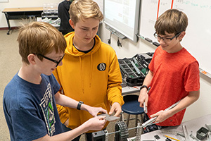 Students working on robotics project