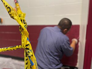 Painting the hallway in the school