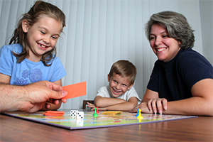 Family playing a game together