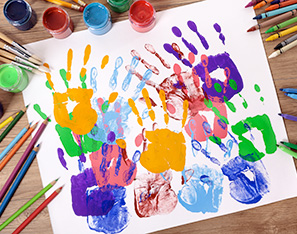 Painted handprints in different colors